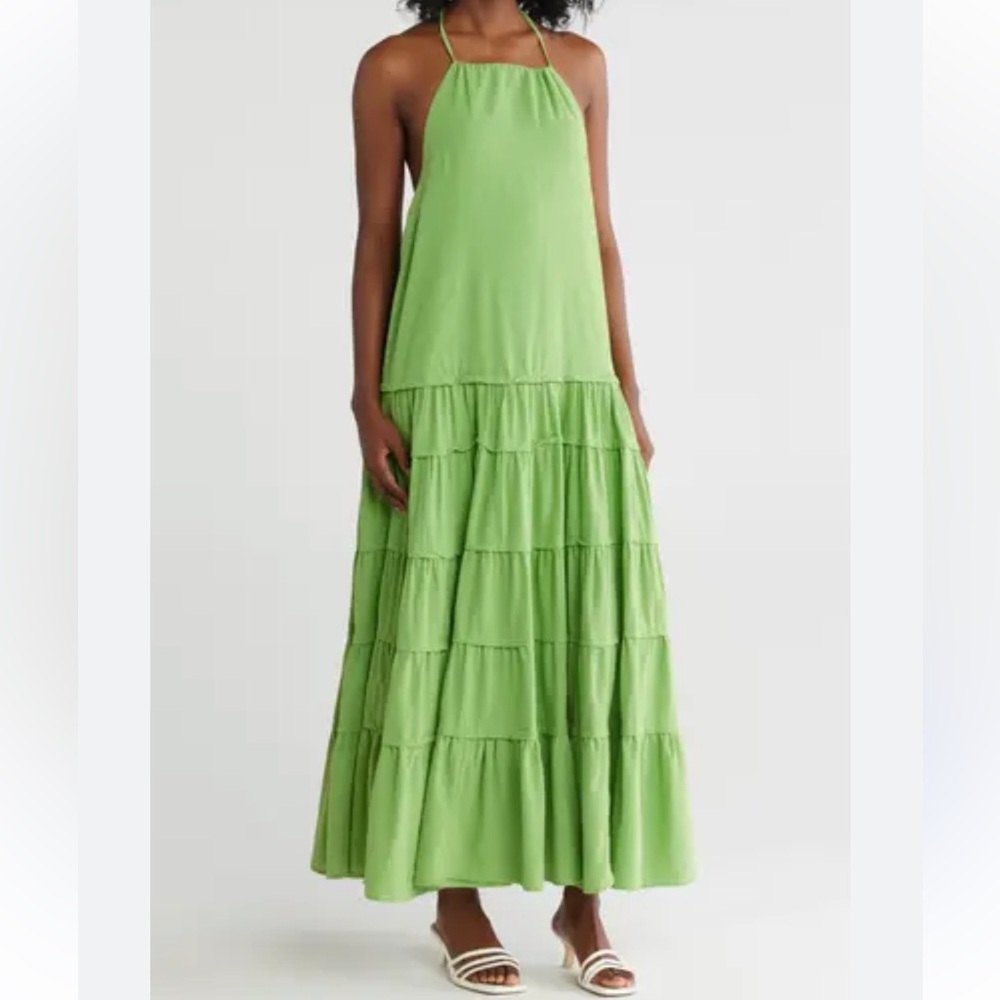 Free People somewhere Sunny Tiered Halter Maxi Dress